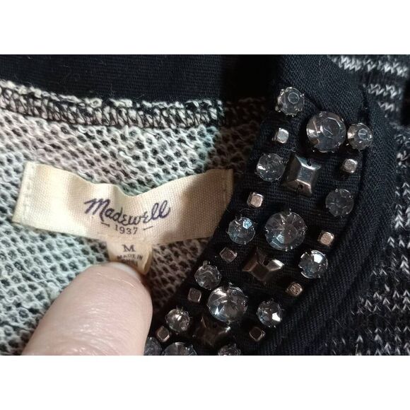 Madewell Sweater Ladies Medium Black Short Sleeve Round‎ Neck Embellished - Picture 6 of 8